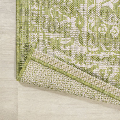 5' Green And Cream Square Medallion Indoor Outdoor Area Rug HomeRoots