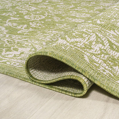 5' Green And Cream Square Medallion Indoor Outdoor Area Rug HomeRoots