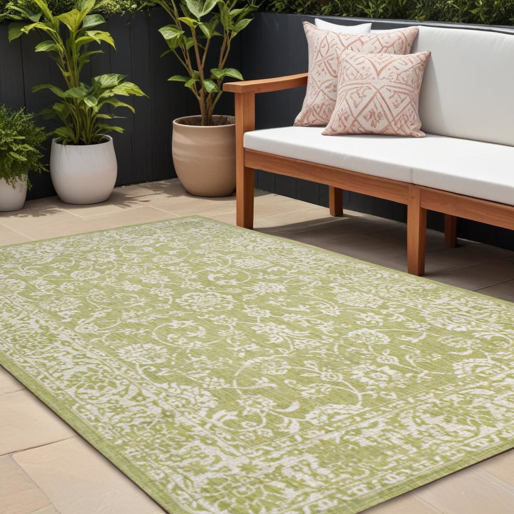 8' X 10' Green And Cream Medallion Indoor Outdoor Area Rug HomeRoots
