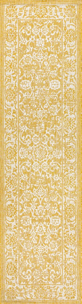 10' Yellow And Cream Medallion Indoor Outdoor Runner Rug HomeRoots