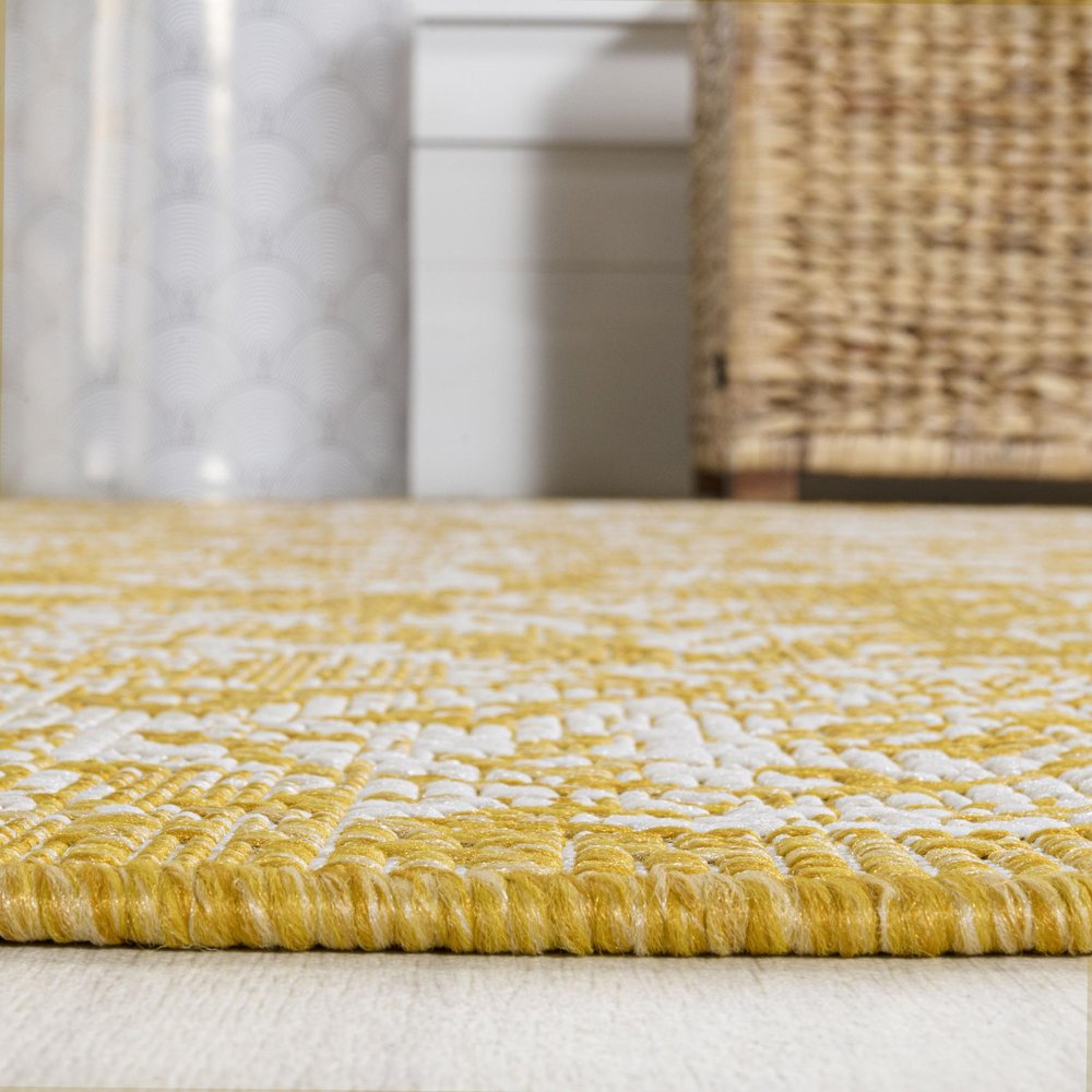 10' Yellow And Cream Medallion Indoor Outdoor Runner Rug HomeRoots