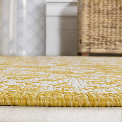 10' Yellow And Cream Medallion Indoor Outdoor Runner Rug HomeRoots
