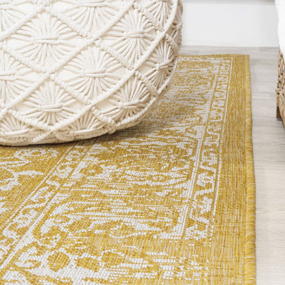 10' Yellow And Cream Medallion Indoor Outdoor Runner Rug HomeRoots