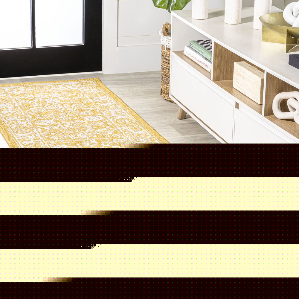 8' Yellow And Cream Medallion Indoor Outdoor Runner Rug HomeRoots
