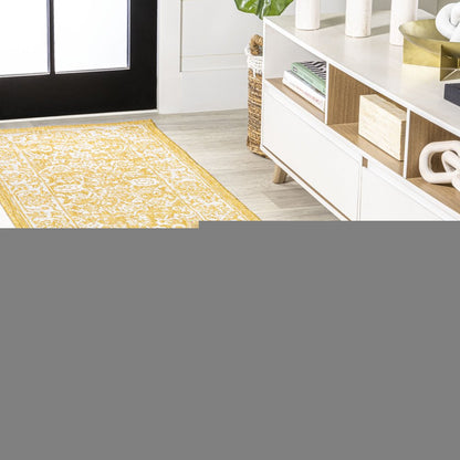 8' Yellow And Cream Medallion Indoor Outdoor Runner Rug HomeRoots