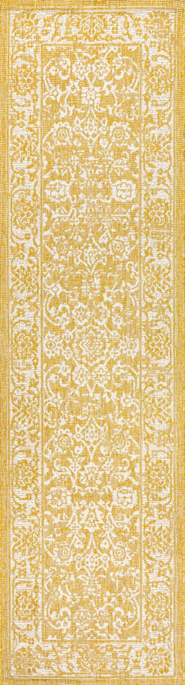 8' Yellow And Cream Medallion Indoor Outdoor Runner Rug HomeRoots