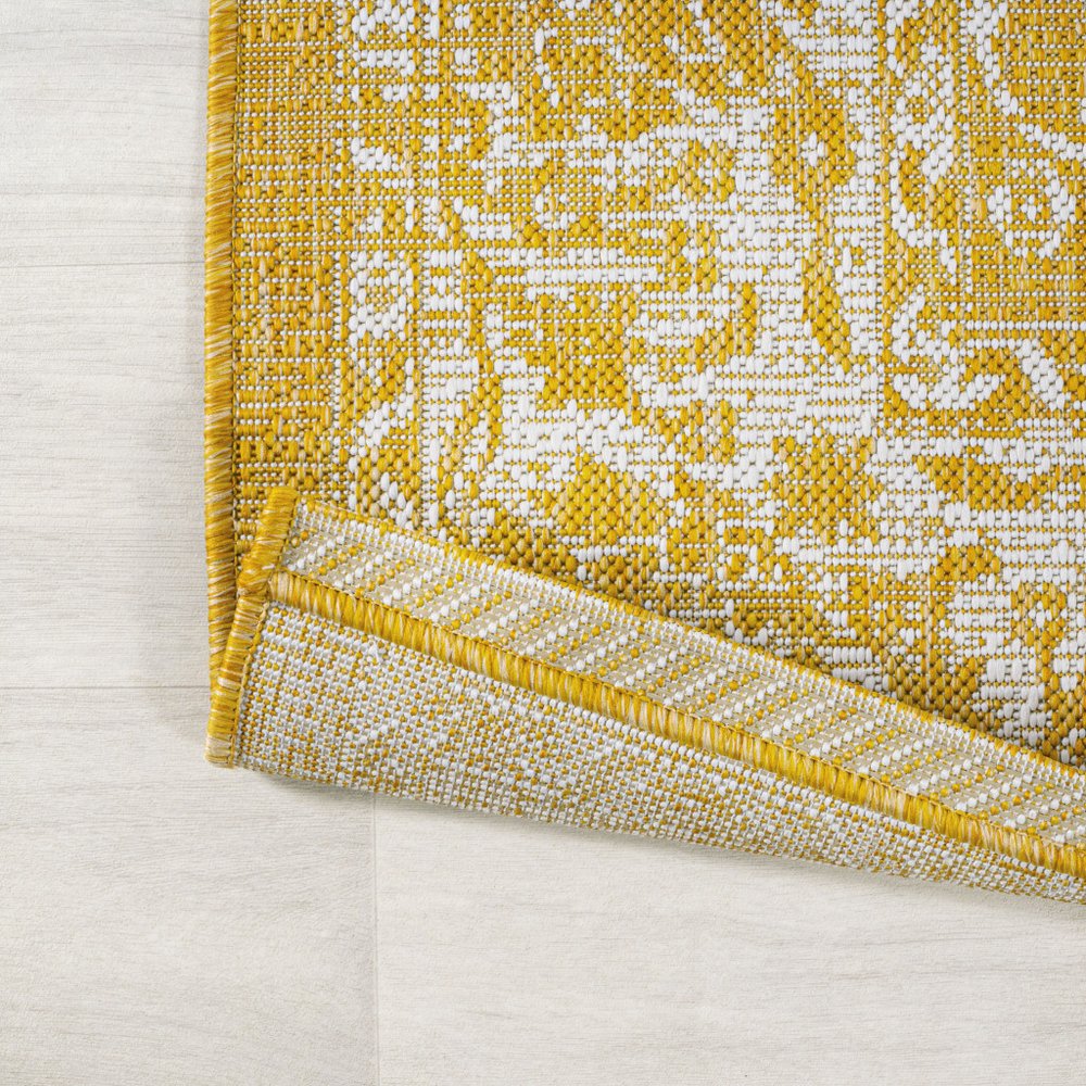 8' Yellow And Cream Medallion Indoor Outdoor Runner Rug HomeRoots