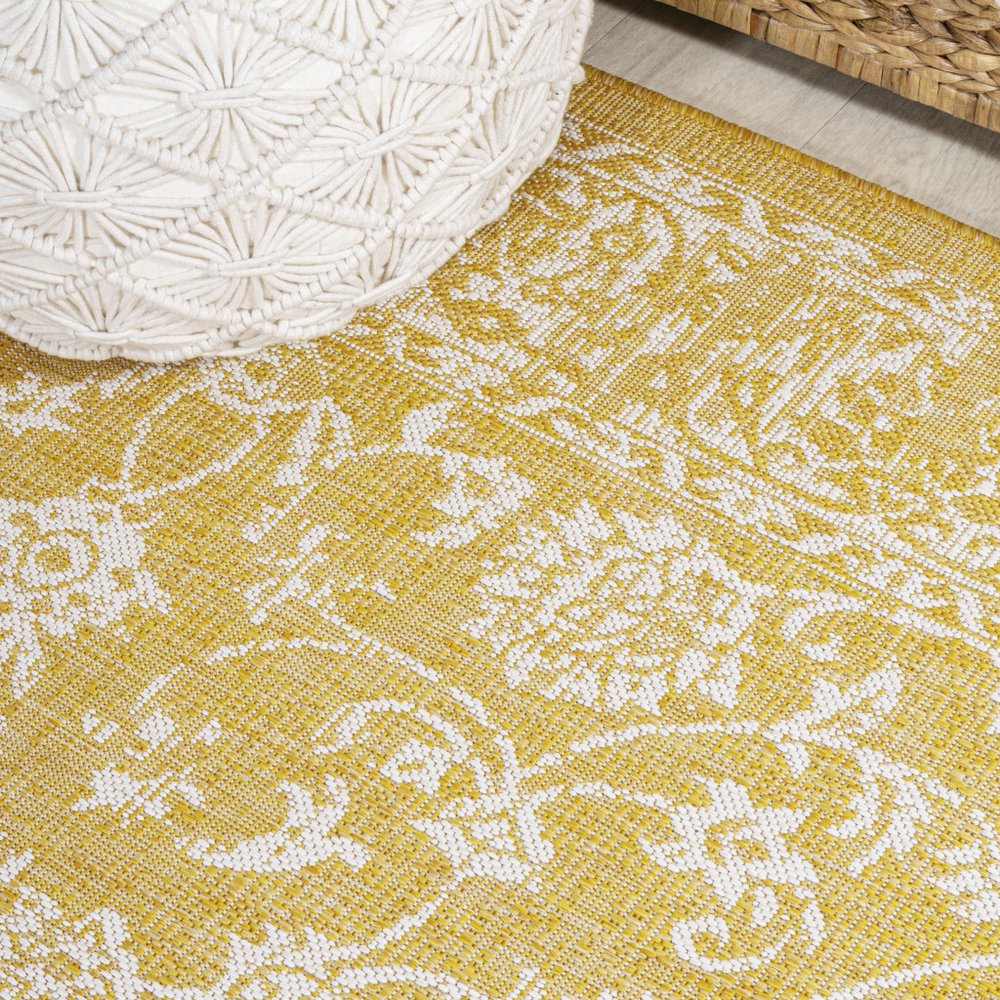 8' Yellow And Cream Medallion Indoor Outdoor Runner Rug HomeRoots