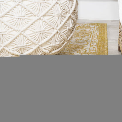 8' Yellow And Cream Medallion Indoor Outdoor Runner Rug HomeRoots