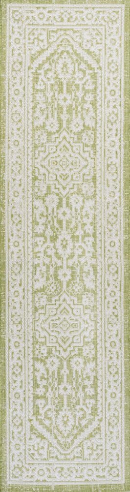 10' Green And Cream Medallion Indoor Outdoor Runner Rug HomeRoots