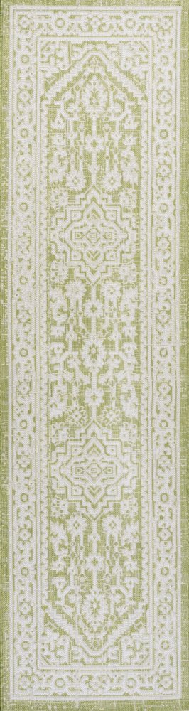 10' Green And Cream Medallion Indoor Outdoor Runner Rug HomeRoots