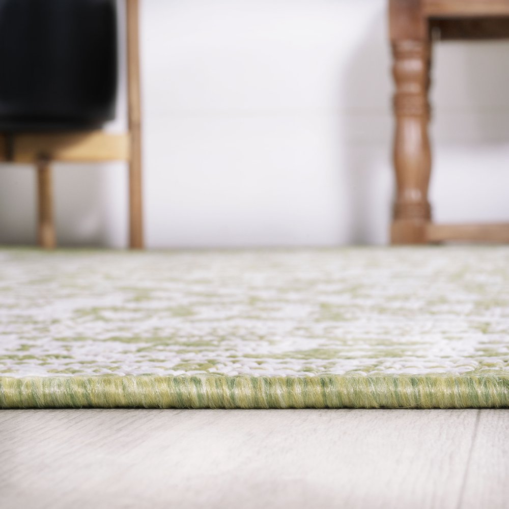 10' Green And Cream Medallion Indoor Outdoor Runner Rug HomeRoots