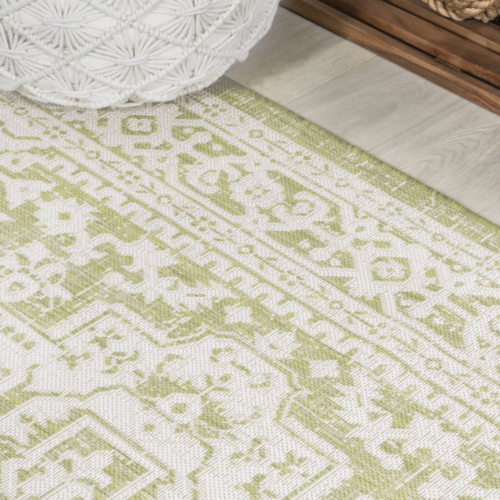 10' Green And Cream Medallion Indoor Outdoor Runner Rug HomeRoots