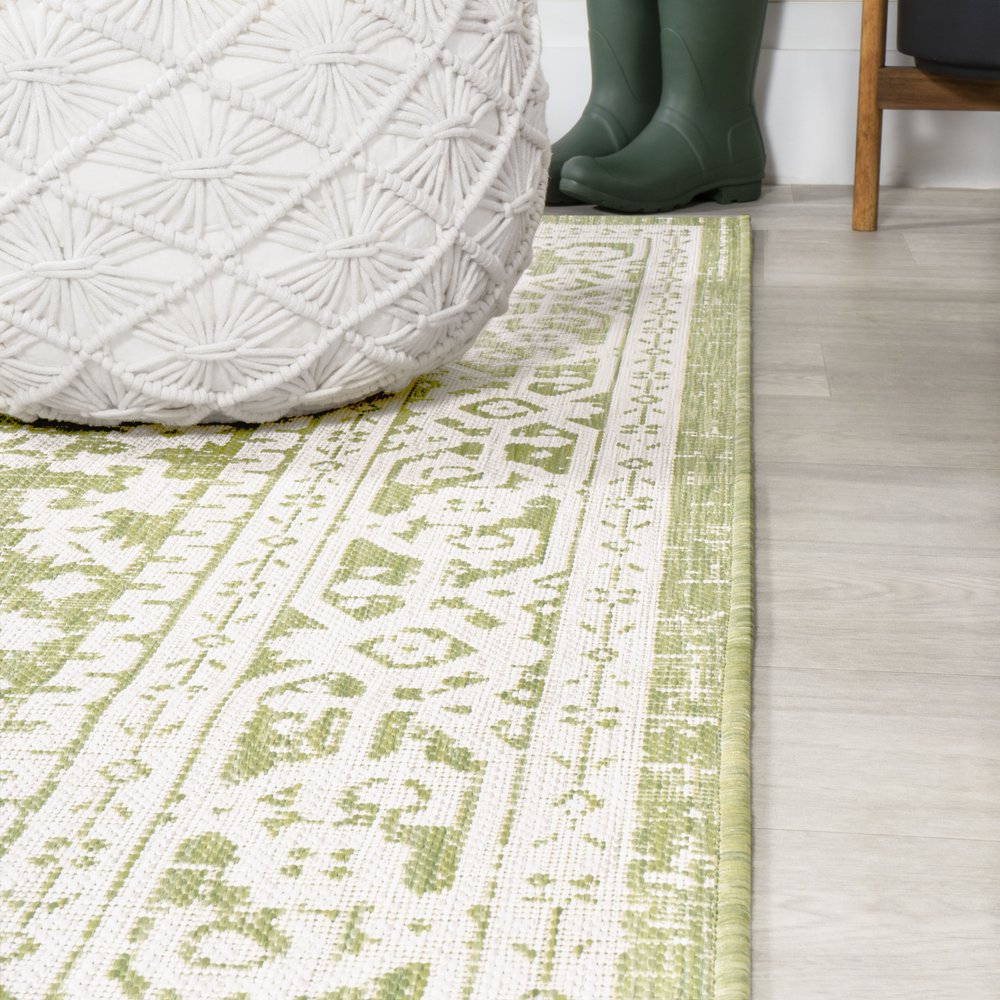 10' Green And Cream Medallion Indoor Outdoor Runner Rug HomeRoots