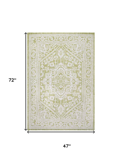 4' X 6' Green And Cream Medallion Indoor Outdoor Area Rug HomeRoots