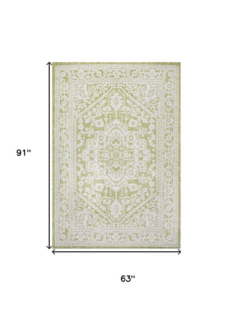 5' X 8' Green And Cream Medallion Indoor Outdoor Area Rug HomeRoots