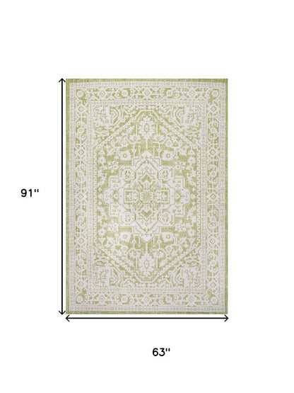 5' X 8' Green And Cream Medallion Indoor Outdoor Area Rug HomeRoots