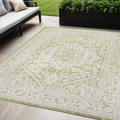 5' X 8' Green And Cream Medallion Indoor Outdoor Area Rug HomeRoots