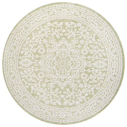 5' Green And Cream Round Medallion Indoor Outdoor Area Rug HomeRoots