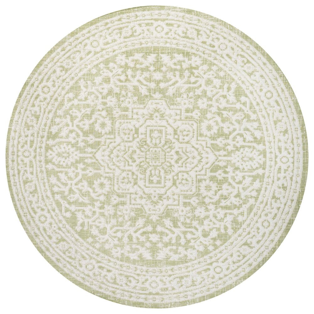 5' Green And Cream Round Medallion Indoor Outdoor Area Rug HomeRoots