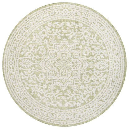 5' Green And Cream Round Medallion Indoor Outdoor Area Rug HomeRoots