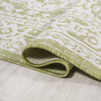 5' Green And Cream Round Medallion Indoor Outdoor Area Rug HomeRoots