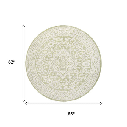 5' Green And Cream Round Medallion Indoor Outdoor Area Rug HomeRoots