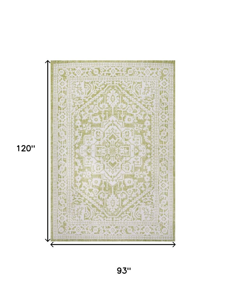 8' X 10' Green And Cream Medallion Indoor Outdoor Area Rug HomeRoots
