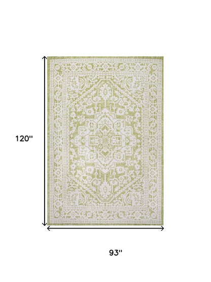 8' X 10' Green And Cream Medallion Indoor Outdoor Area Rug HomeRoots