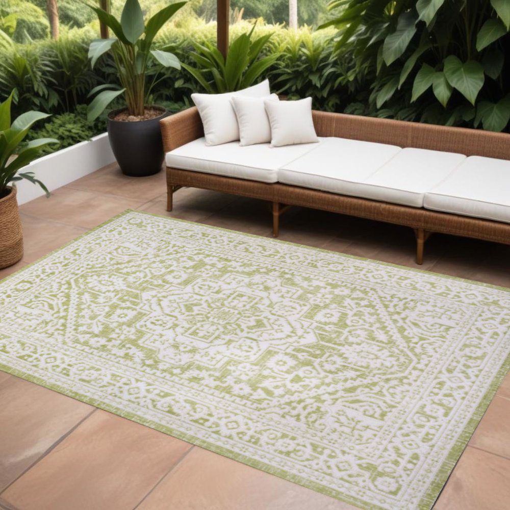 8' X 10' Green And Cream Medallion Indoor Outdoor Area Rug HomeRoots