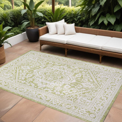 8' X 10' Green And Cream Medallion Indoor Outdoor Area Rug HomeRoots