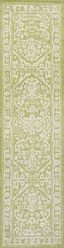 10' Green And Cream Medallion Indoor Outdoor Runner Rug HomeRoots