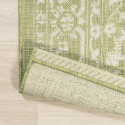 10' Green And Cream Medallion Indoor Outdoor Runner Rug HomeRoots