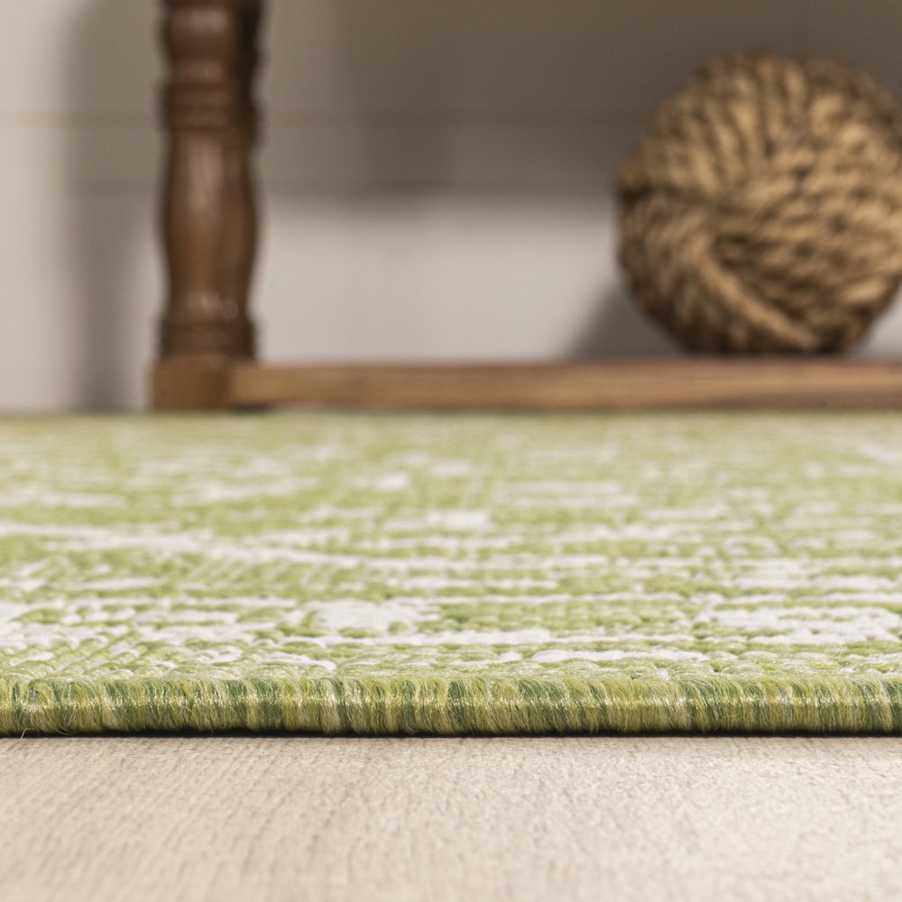10' Green And Cream Medallion Indoor Outdoor Runner Rug HomeRoots