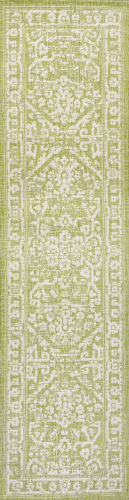 8' Green And Cream Medallion Indoor Outdoor Runner Rug HomeRoots