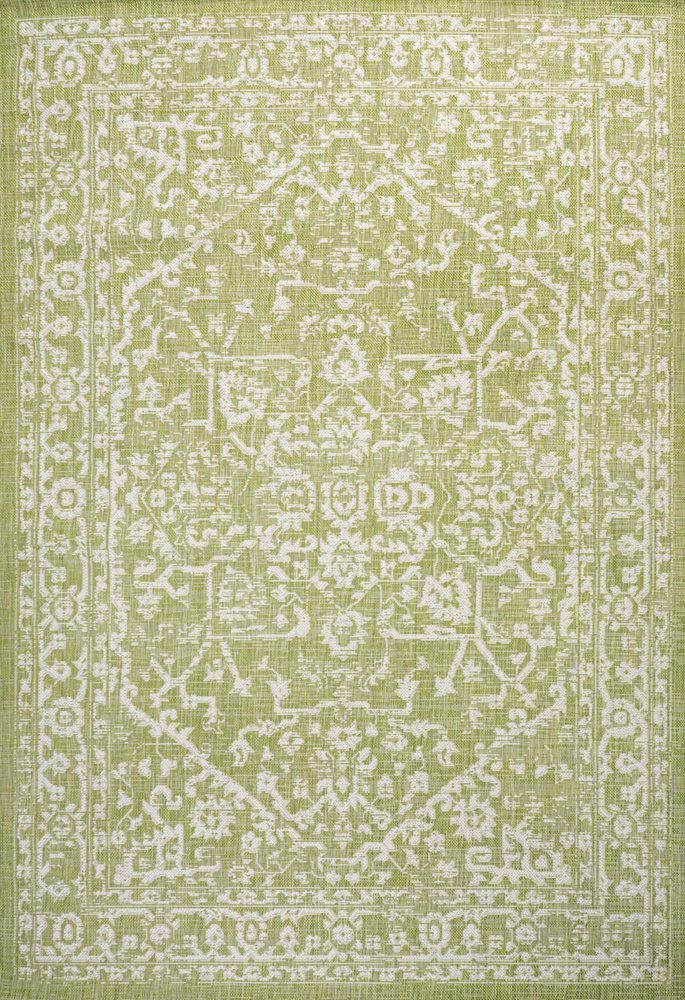 3' X 5' Green And Cream Medallion Indoor Outdoor Area Rug HomeRoots