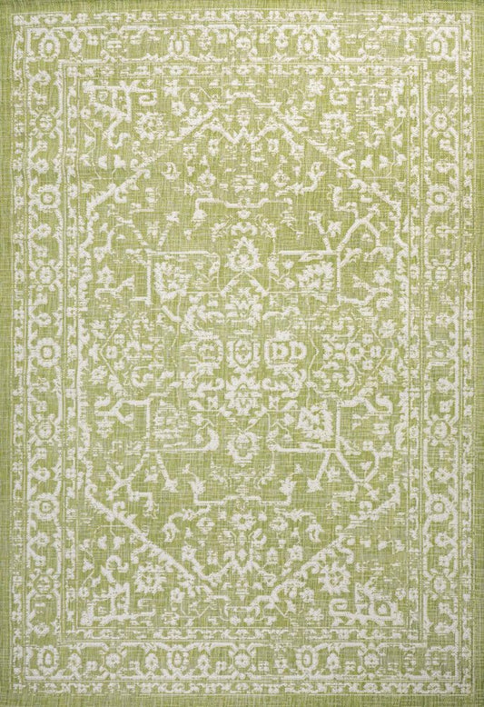 3' X 5' Green And Cream Medallion Indoor Outdoor Area Rug