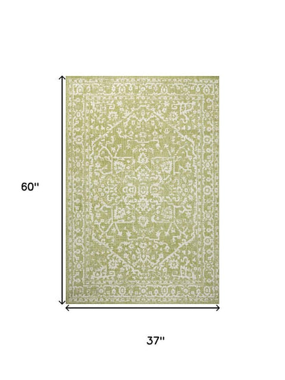 3' X 5' Green And Cream Medallion Indoor Outdoor Area Rug HomeRoots