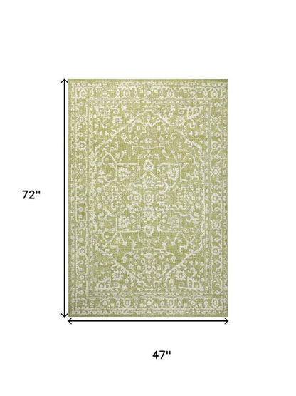 4' X 6' Green And Cream Medallion Indoor Outdoor Area Rug HomeRoots