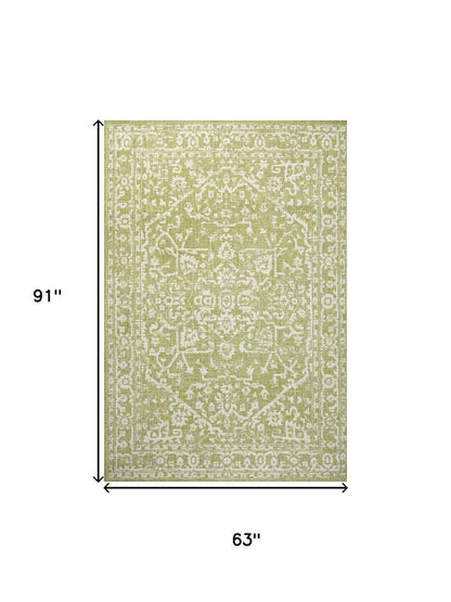 5' X 8' Green And Cream Medallion Indoor Outdoor Area Rug HomeRoots