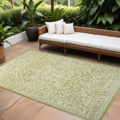 5' X 8' Green And Cream Medallion Indoor Outdoor Area Rug HomeRoots