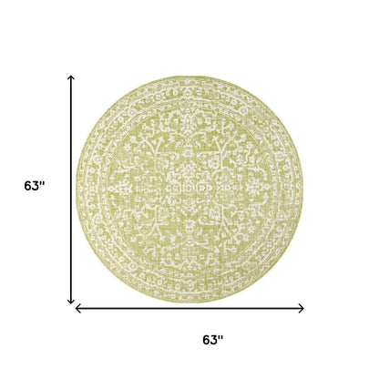 5' Green And Cream Round Medallion Indoor Outdoor Area Rug HomeRoots
