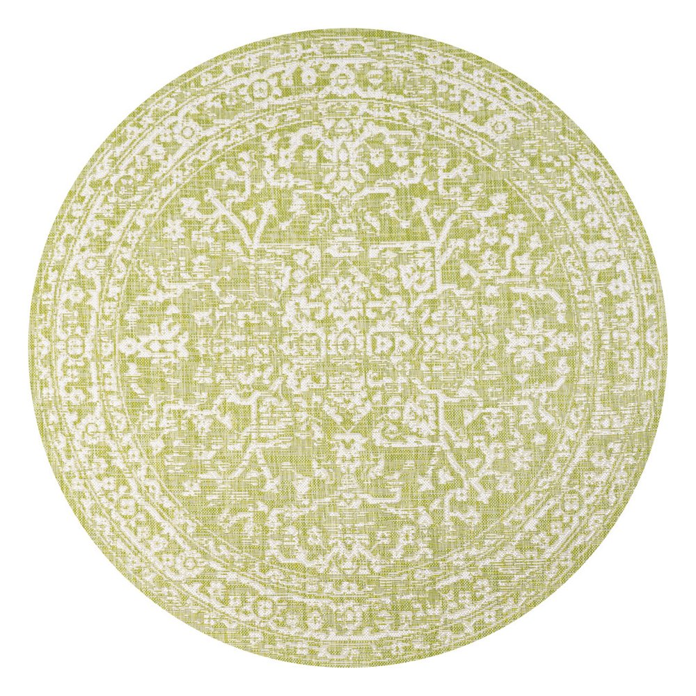 5' Green And Cream Round Medallion Indoor Outdoor Area Rug HomeRoots