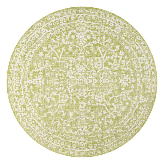 5' Green And Cream Round Medallion Indoor Outdoor Area Rug