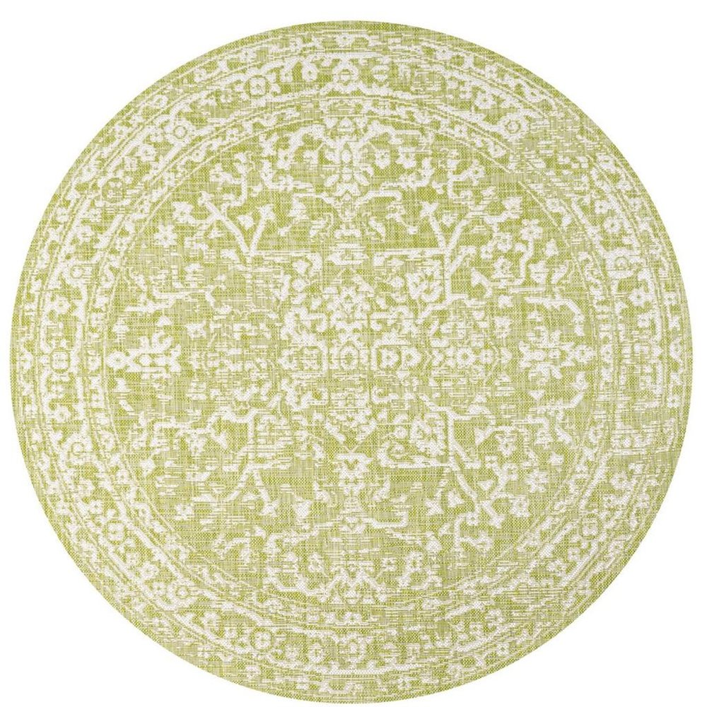 5' Green And Cream Round Medallion Indoor Outdoor Area Rug HomeRoots