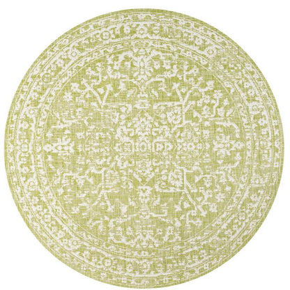 5' Green And Cream Round Medallion Indoor Outdoor Area Rug HomeRoots