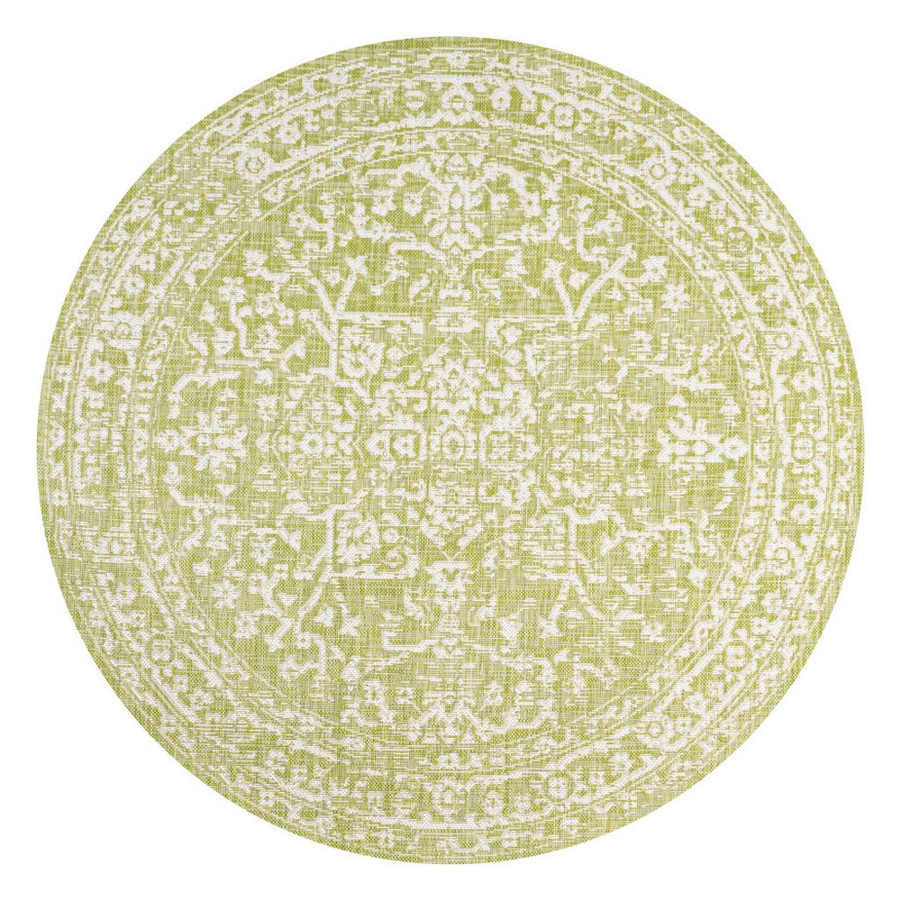 5' Green And Cream Round Medallion Indoor Outdoor Area Rug HomeRoots