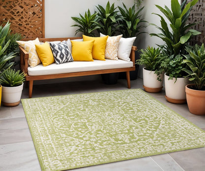5' Green And Cream Square Medallion Indoor Outdoor Area Rug HomeRoots