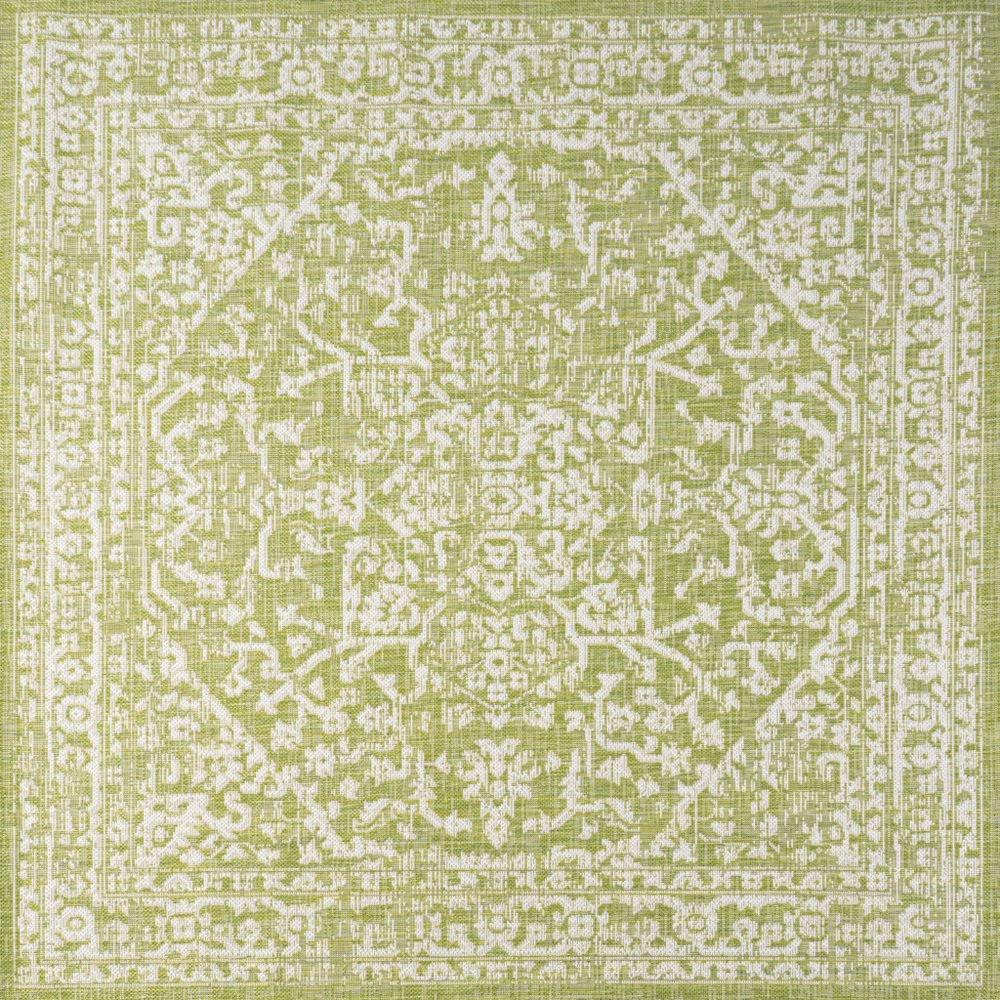 5' Green And Cream Square Medallion Indoor Outdoor Area Rug HomeRoots