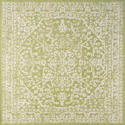5' Green And Cream Square Medallion Indoor Outdoor Area Rug HomeRoots